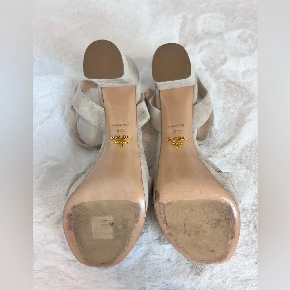 PRADA Nude Suede Platform Heels Size 40.5 (10.5)